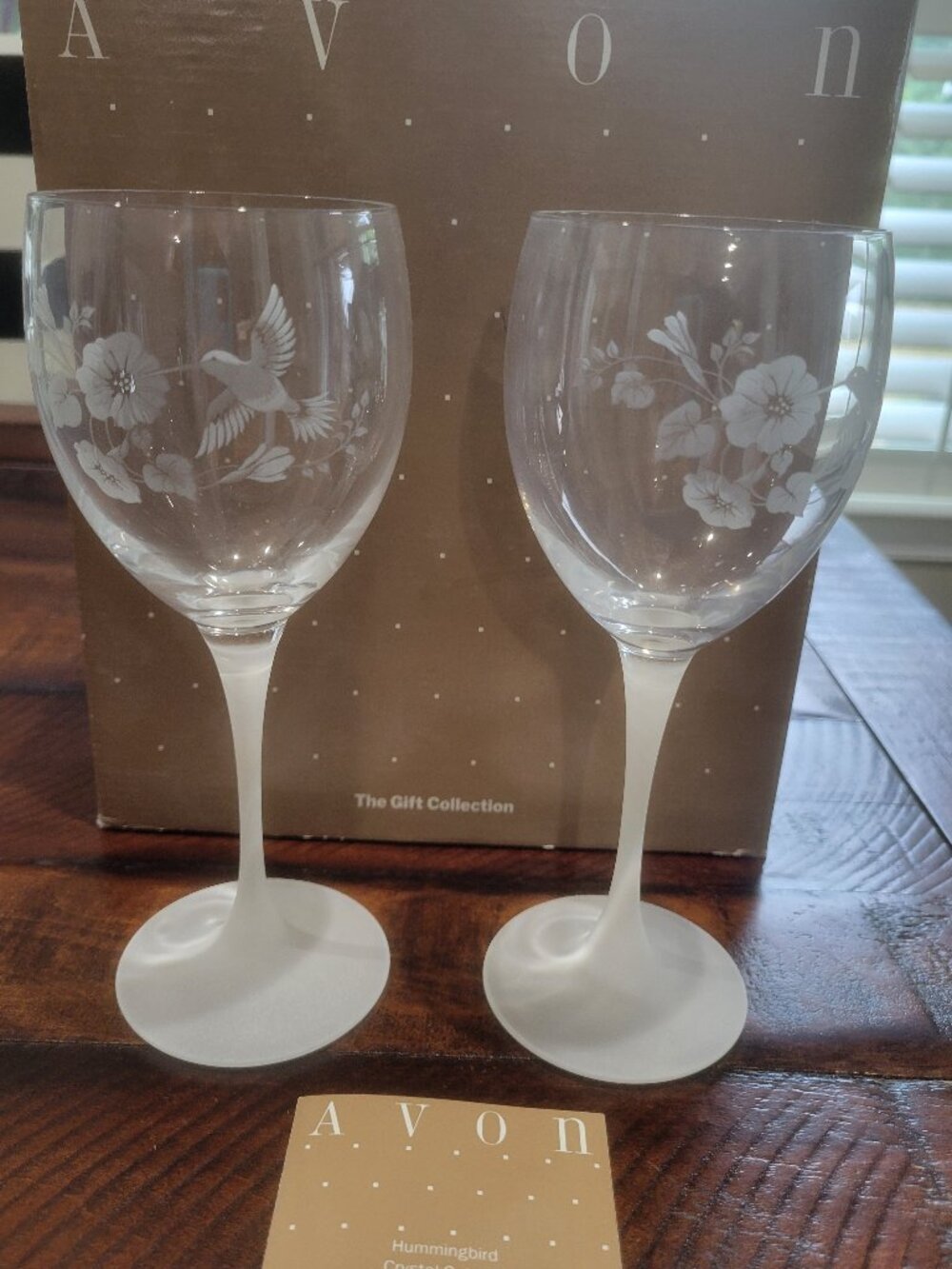 Avon Hummingbird Crystal Goblets Glasses Set of Two Wine Water Vintage